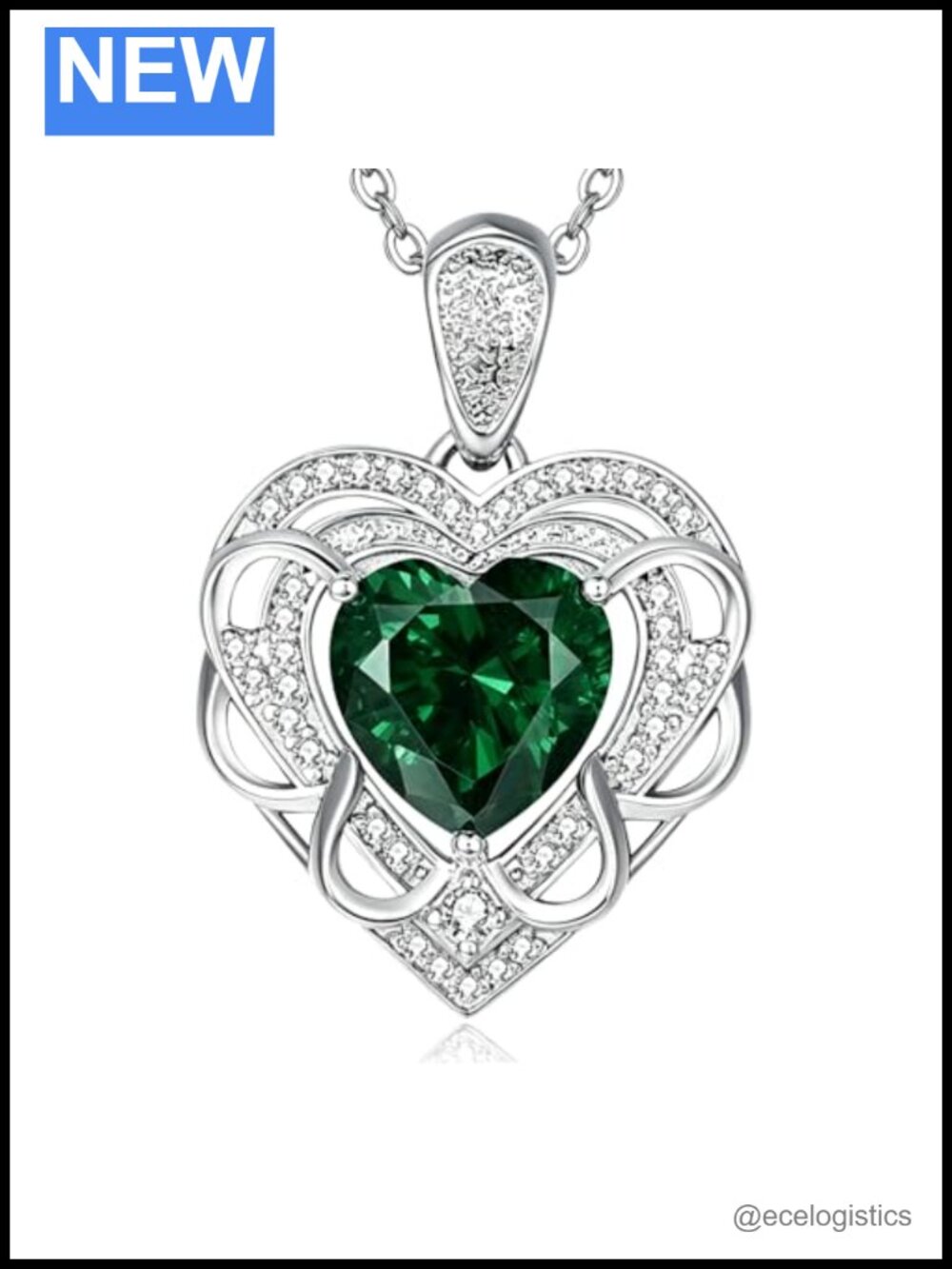 18K White Gold Plated Heart Pendant Necklace with Birthstone for Women